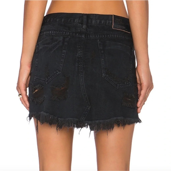 One Teaspoon Black Denim Junkyard Destroyed Mini Skirt Size 25 - Picture 3 of 15